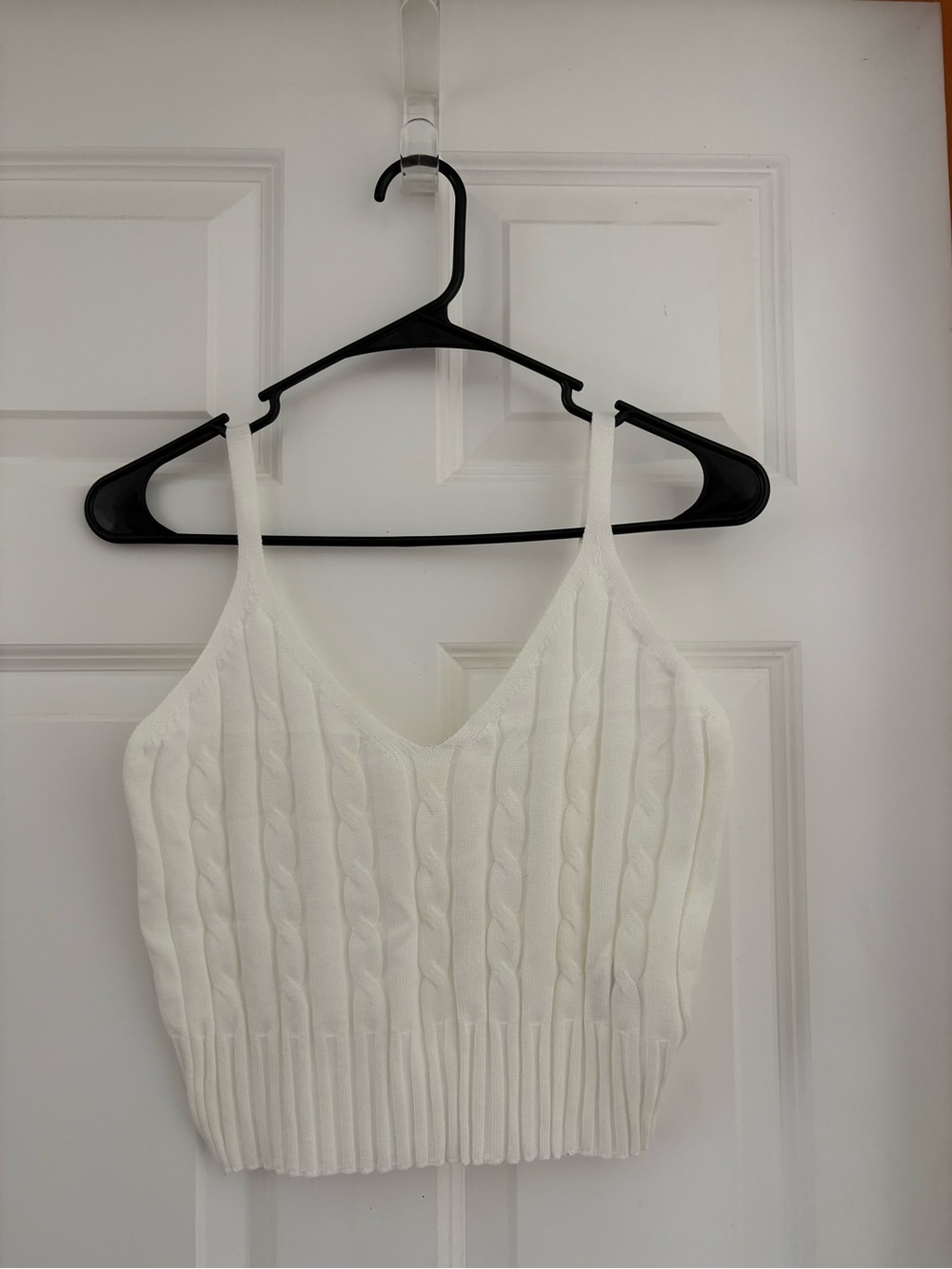 Women's Stretchy V-neck ribbed texture Tank Top. Color white.